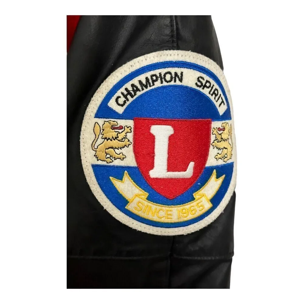 Bloomingdale's Varsity Jacket Boys Medium Red‎ Black Excellent World Staff Patch